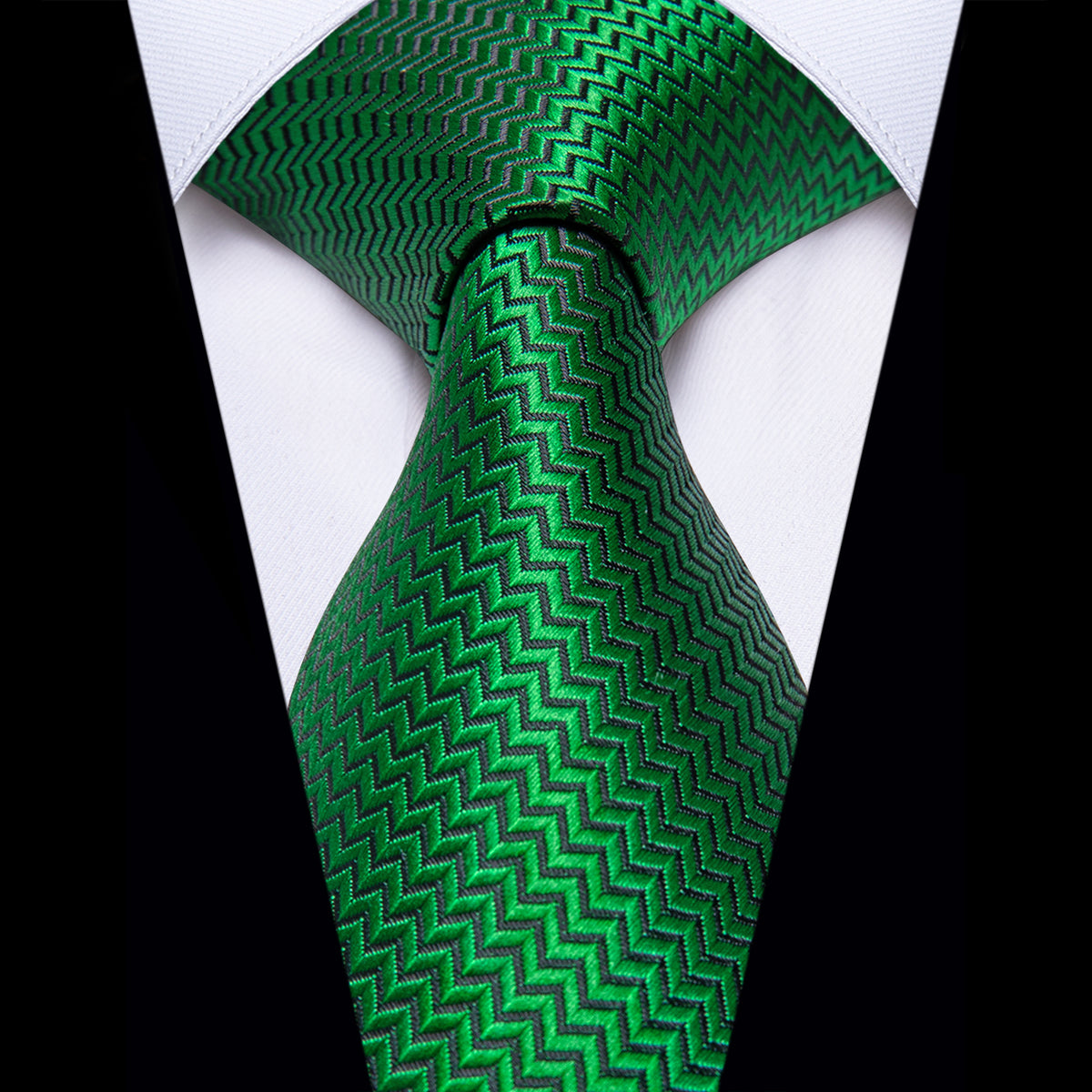 Green Irregular Striped Silk Necktie