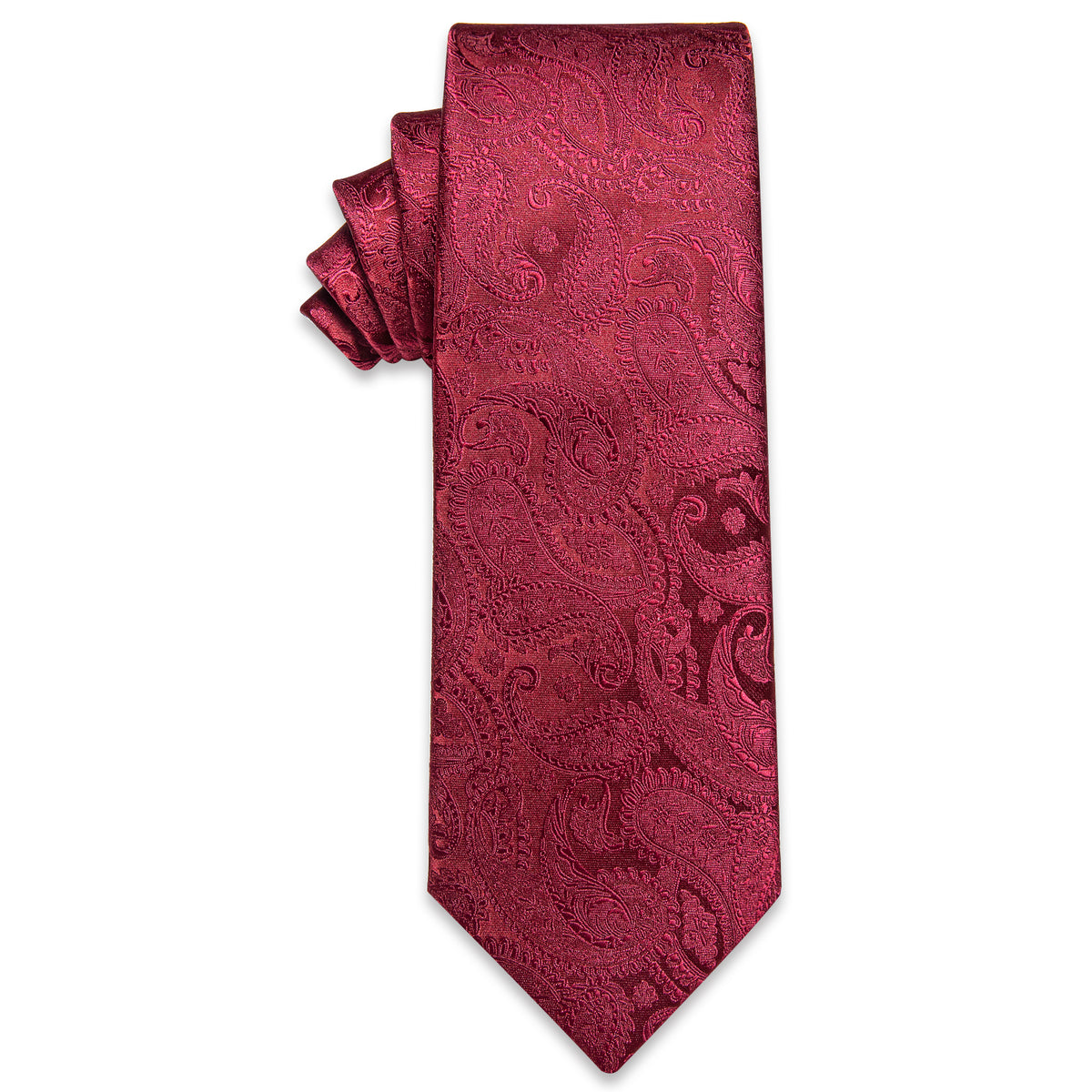 New Deep Red Paisley Silk Necktie Silk Necktie with Golden Tie Clip