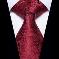Deep Red Paisley Silk Necktie
