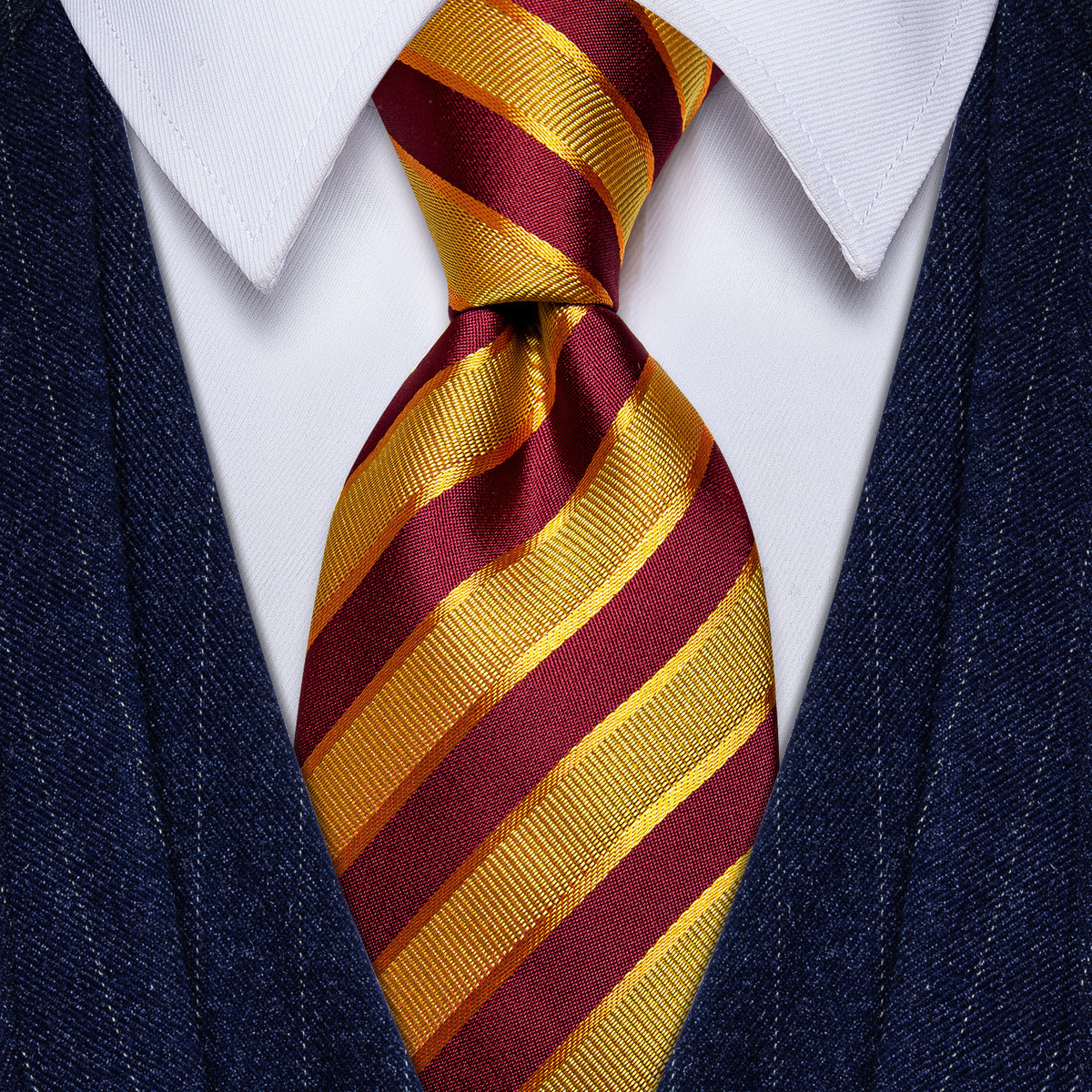 Gloden Red Striped Men's Silk Necktie