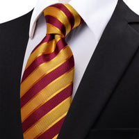 Gloden Red Striped Men's Silk Necktie