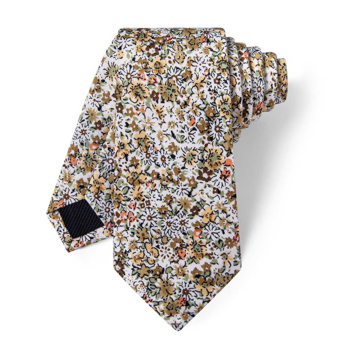 Light Yellow Floral Printed Skinny Tie Set with Tie Clip
