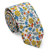 Yellow Daisy Floral Printed Skinny Tie Set with Tie Clip