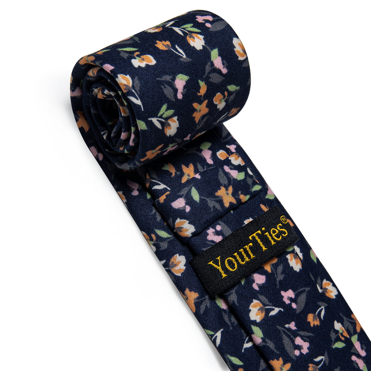 Dark Blue Floral Printed Skinny Tie Set with Tie Clip