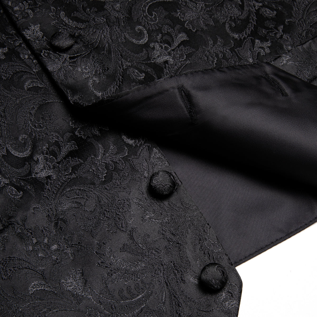 Black Floral Silk Men's Vest Necktie Handkerchief Cufflinks Set