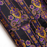 Purple Gold Black Floral Silk Men's Vest Necktie Handkerchief Cufflinks Set