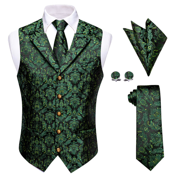 Green Floral Silk men's Vest tie set