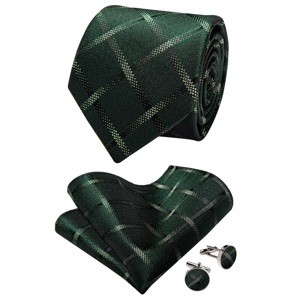 YourTies Green Tie Grey Jacquard Plaid Necktie Set for Men