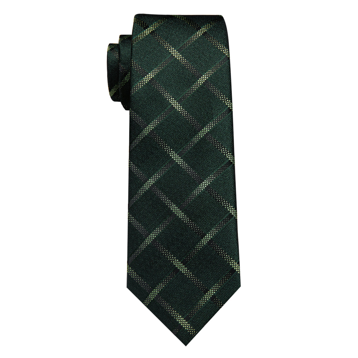 Dark Green Plaid Men's Necktie Pocket Square Cufflinks Set