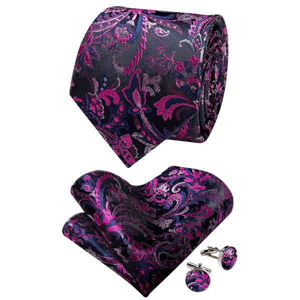  Mens Tie Hot Pink Blue Jacquard Floral Necktie Set for Men