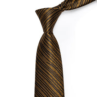 Gold Black Striped Men's Necktie Pocket Square Cufflinks Set