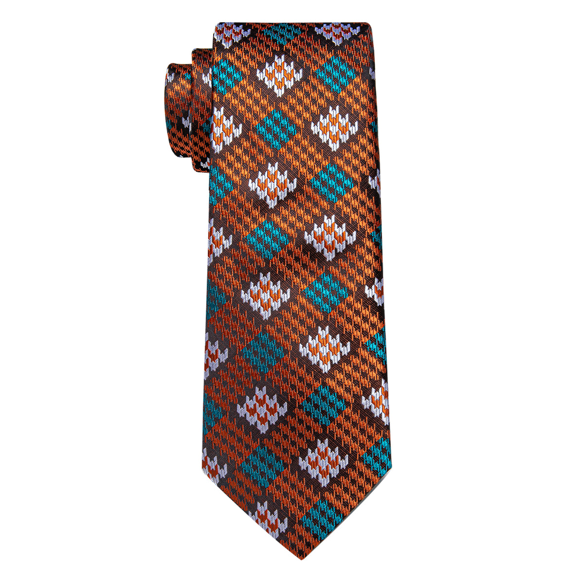 Orange White Blue Plaid Men's Necktie Pocket Square Cufflinks Set