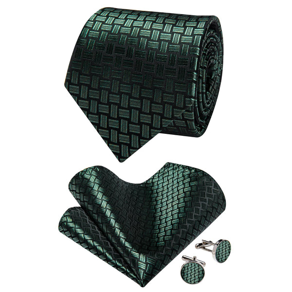  Sage Green Tie Black Green Jacquard Geometric Necktie Set
