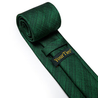 Dark Green Black Striped Men's Necktie Pocket Square Cufflinks Set