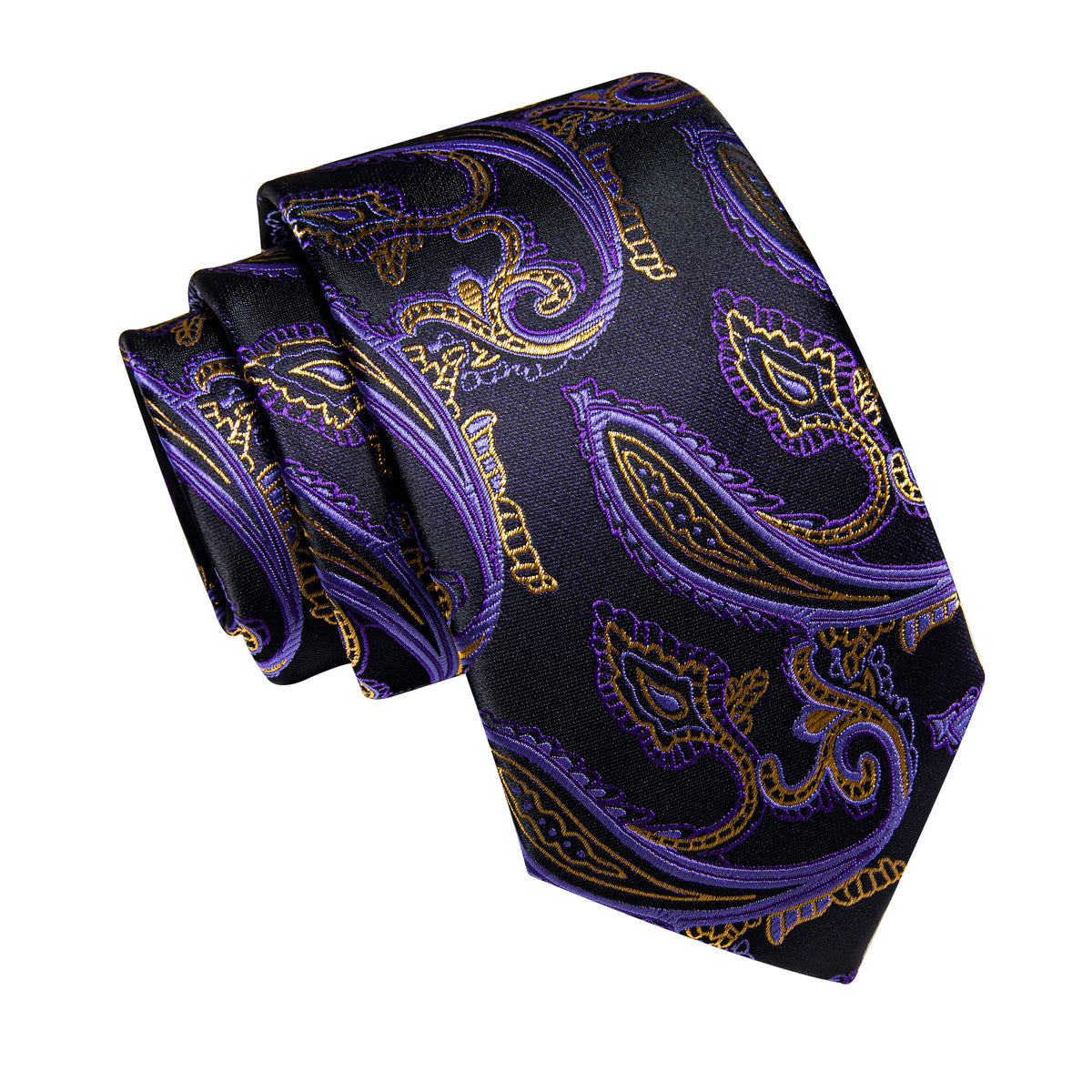Purple Gold Paisley Men's Necktie Pocket Square Cufflinks Set