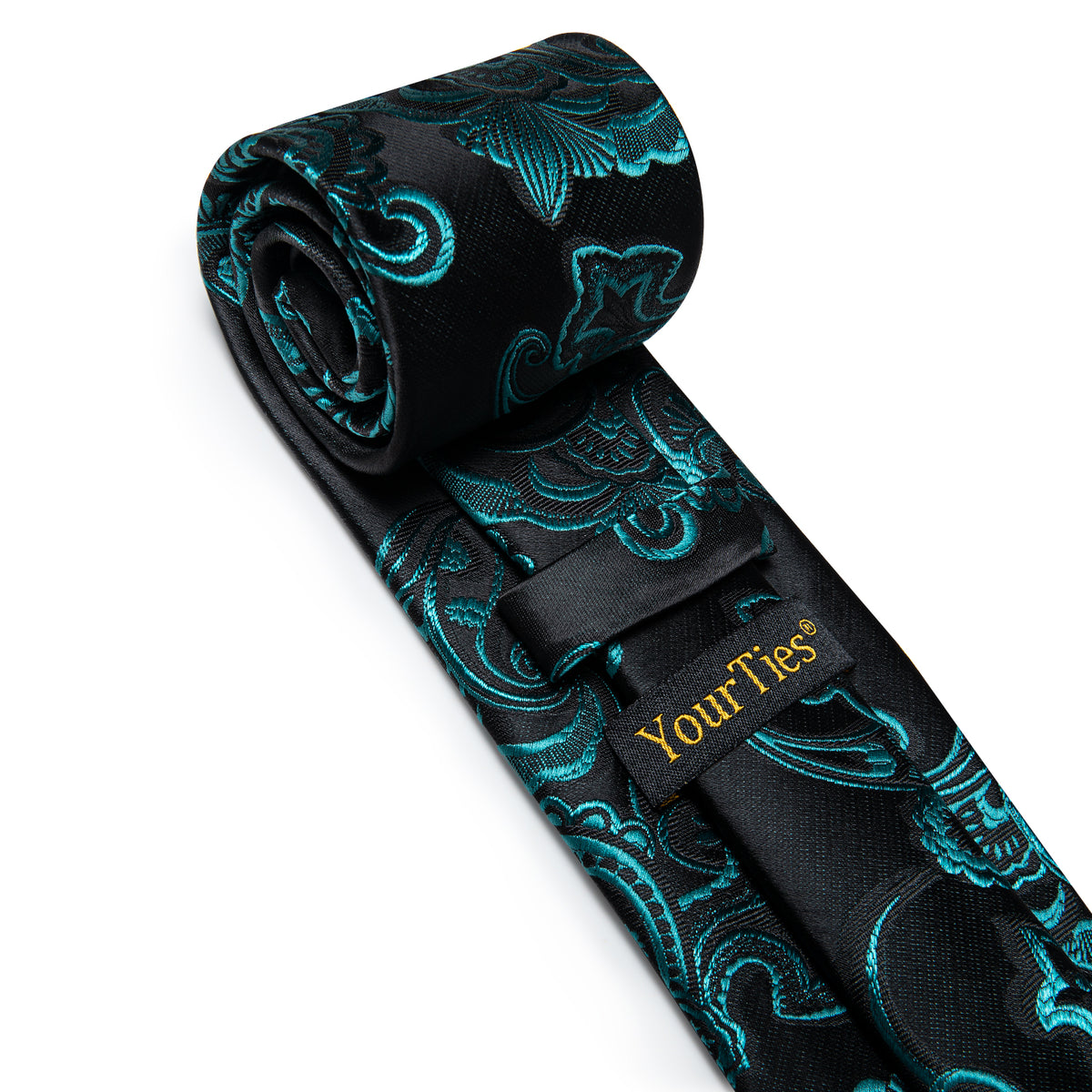 Blue Green Floral Men's Necktie Pocket Square Cufflinks Set