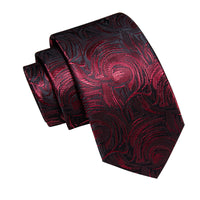 Red Black Novelty Men's Necktie Pocket Square Cufflinks Set