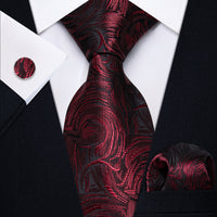 Red Black Novelty Men's Necktie Pocket Square Cufflinks Set