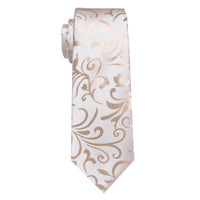 Beige Champagne Floral Leaf Men's Necktie Pocket Square Cufflinks Set