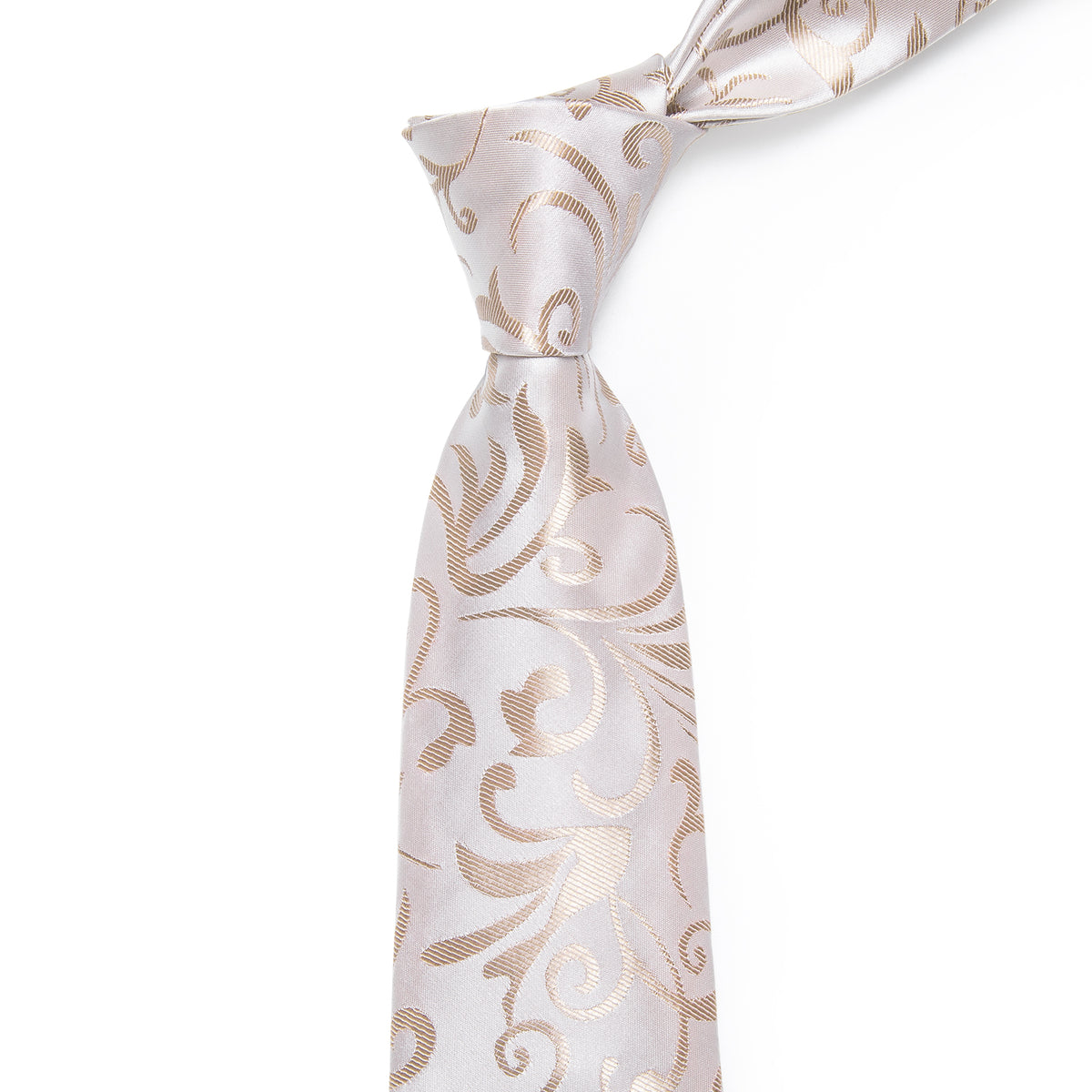 Beige Champagne Floral Leaf Men's Necktie Pocket Square Cufflinks Set