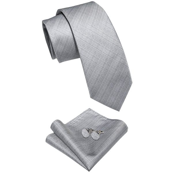 Grey Striped Men's Necktie Pocket Square Cufflinks Set