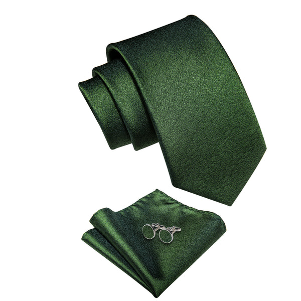 Shining Grass Green Solid Men's Necktie Pocket Square Cufflinks Set