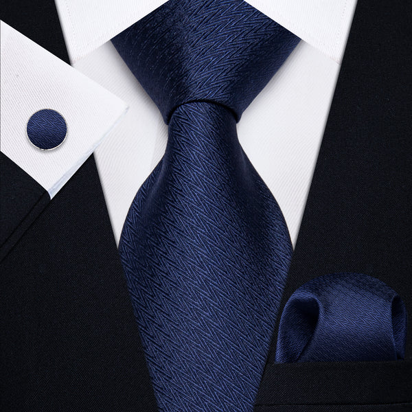 YourTies Navy Blue Woven Men's Necktie Pocket Square Cufflinks Set