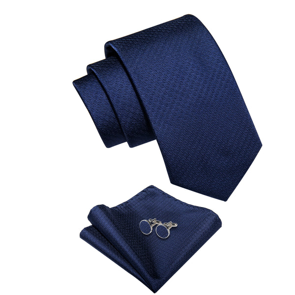 YourTies Navy Blue Woven Men's Necktie Pocket Square Cufflinks Set
