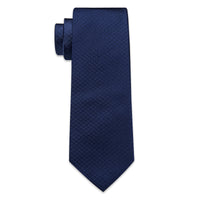 Navy Blue Novelty Woven Men's Necktie Pocket Square Cufflinks Set