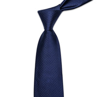 Navy Blue Novelty Woven Men's Necktie Pocket Square Cufflinks Set