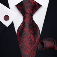 Gradient Red Black Plaid Men's Necktie Pocket Square Cufflinks Set
