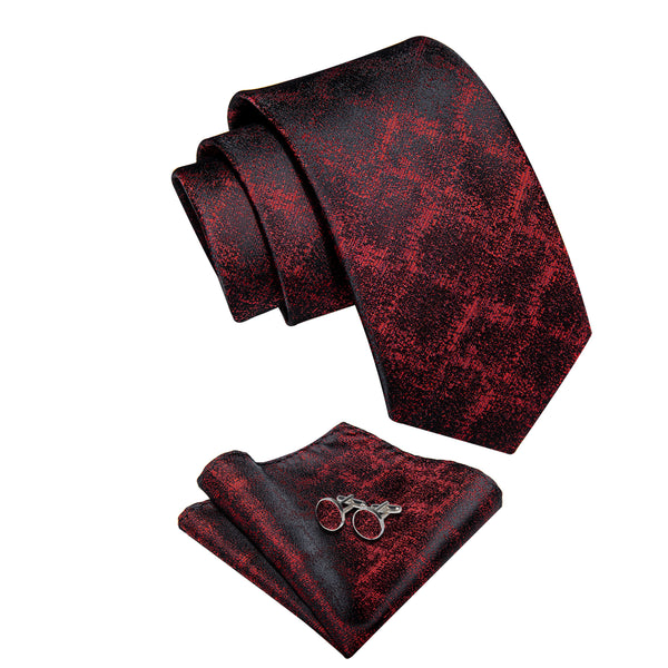 Gradient Red Black Plaid Men's Necktie Pocket Square Cufflinks Set