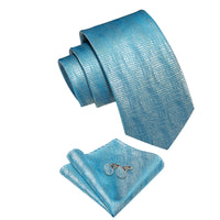 Gradient Blue Silver Novelty Men's Necktie Pocket Square Cufflinks Set