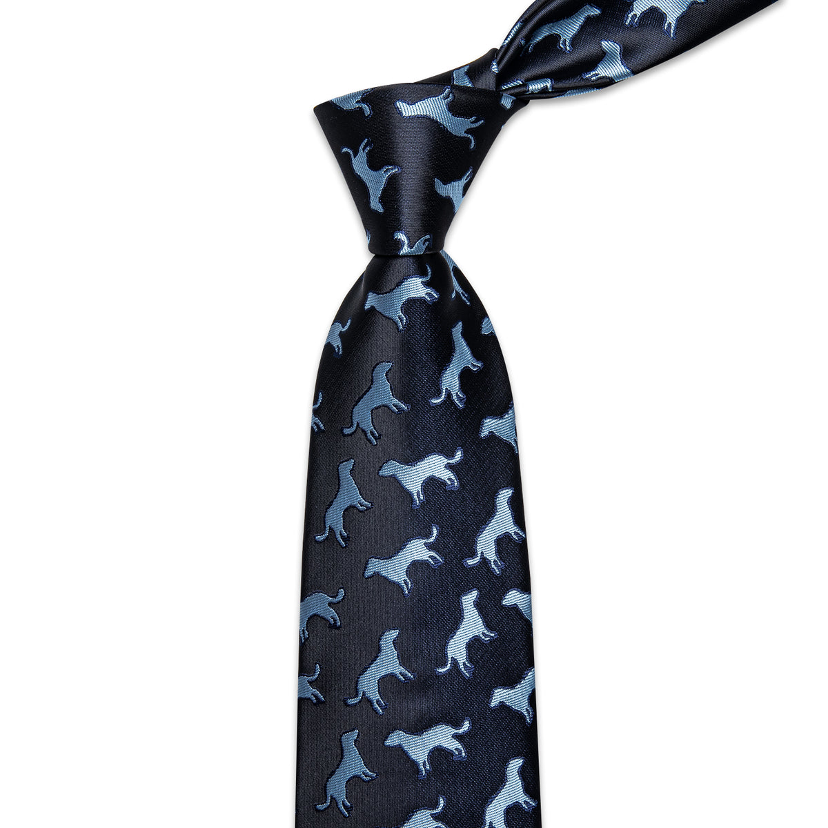Black Blue Novelty Animals Men's Necktie Pocket Square Cufflinks Set