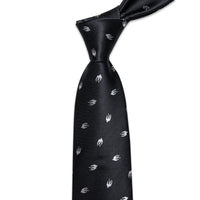 Black Silver Novelty Swallow Men's Necktie Pocket Square Cufflinks Set