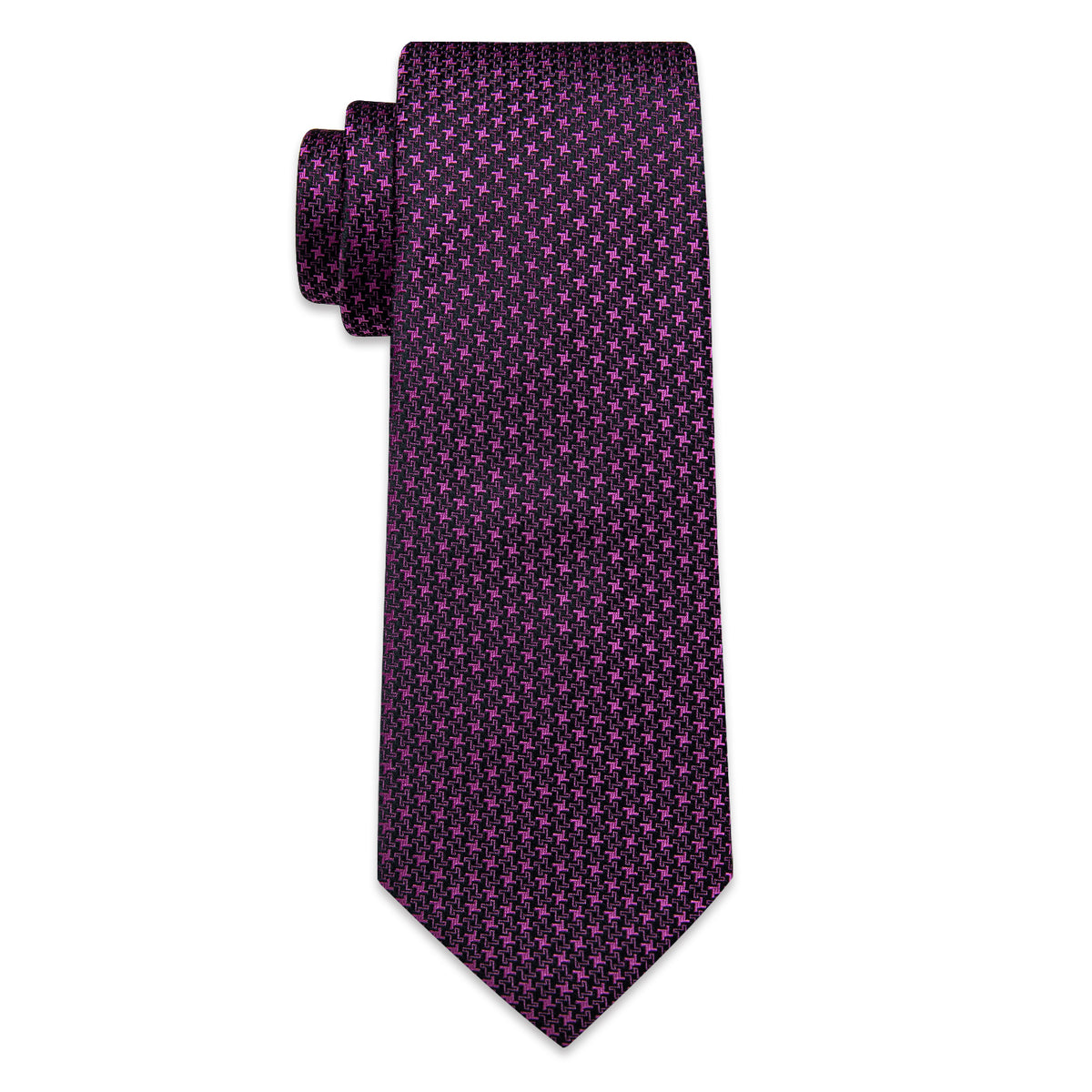 Purple Pink Novelty Woven Men's Necktie Pocket Square Cufflinks Set