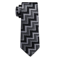 Black Grey White Novelty Men's Necktie Pocket Square Cufflinks Set