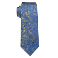 Blue Yellow Paisley Men's Necktie Pocket Square Cufflinks Set