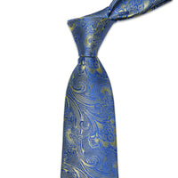 Blue Yellow Paisley Men's Necktie Pocket Square Cufflinks Set