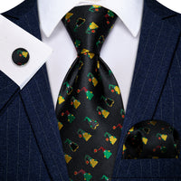 Black Christmas Hat Men's Necktie Pocket Square Cufflinks Set