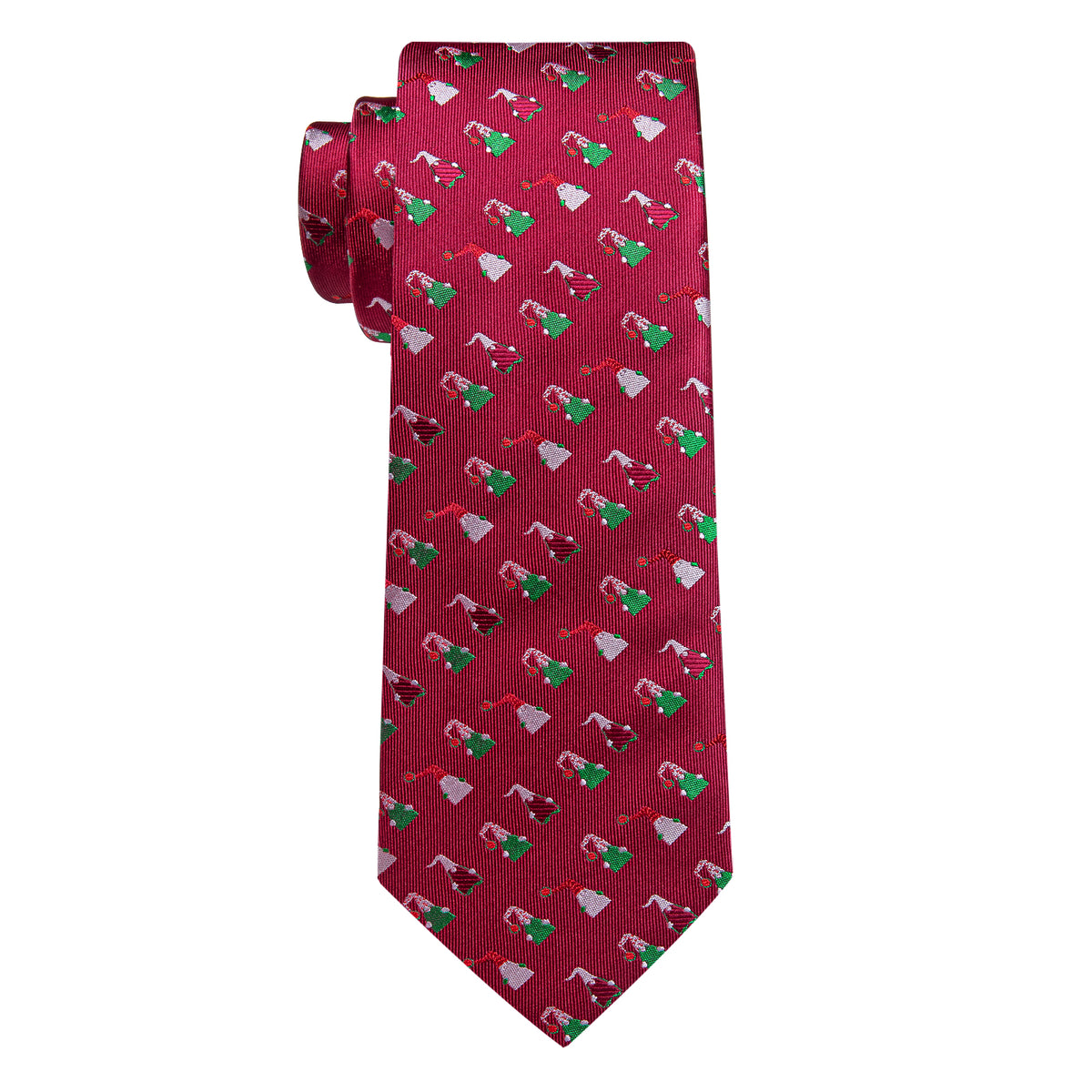 Red Christmas Hat Men's Necktie Pocket Square Cufflinks Set