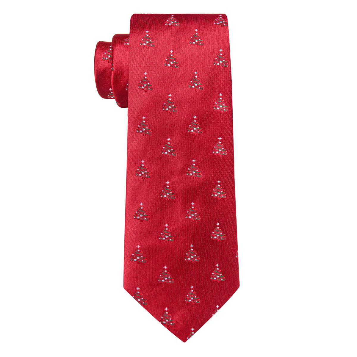 Red Christmas Tree Men's Necktie Pocket Square Cufflinks Set