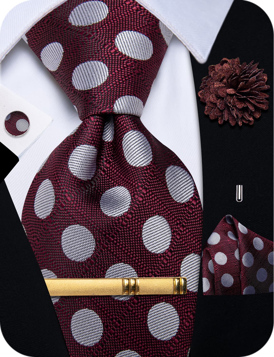 burgundy polka dot tie