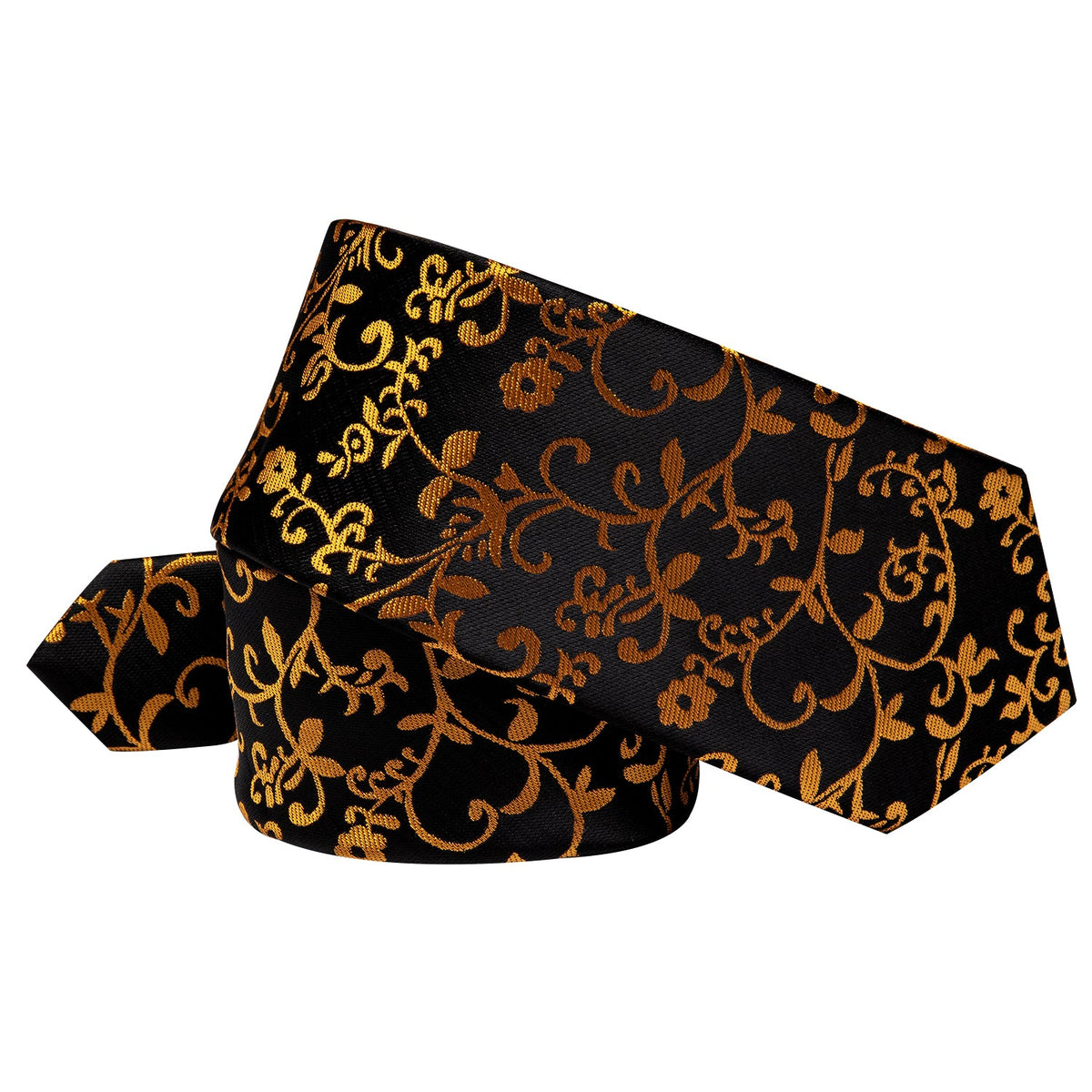 Black Golden Floral Skinny Necktie