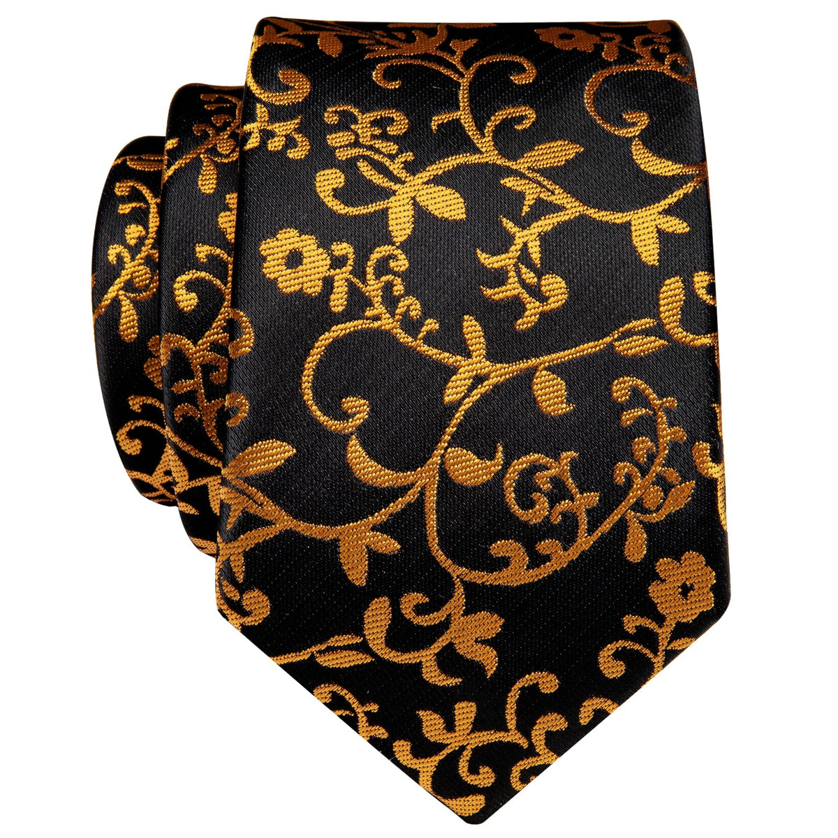Black Golden Floral Skinny Necktie