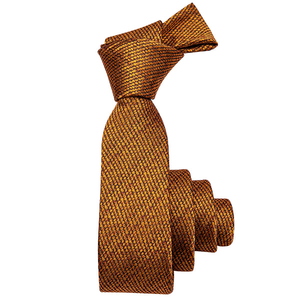 Golden Solid Skinny Necktie with Silver Tie Clip