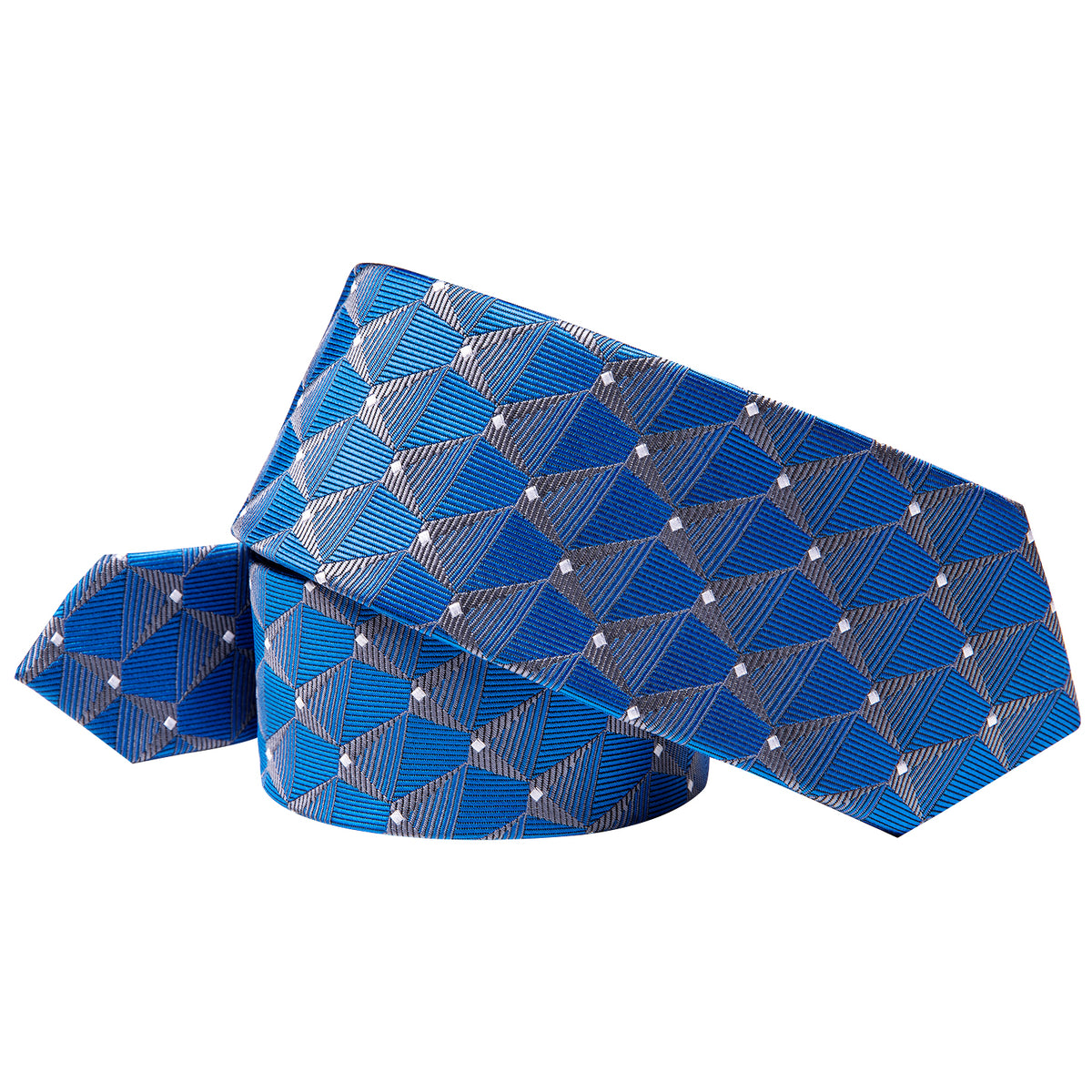 Blue White Novelty Skinny Necktie with Silver Tie Clip