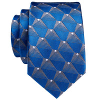 Blue White Novelty Skinny Necktie with Silver Tie Clip