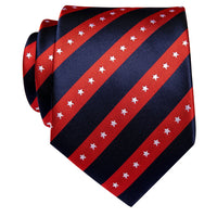 Classic Red Blue Star Striped Silk Necktie