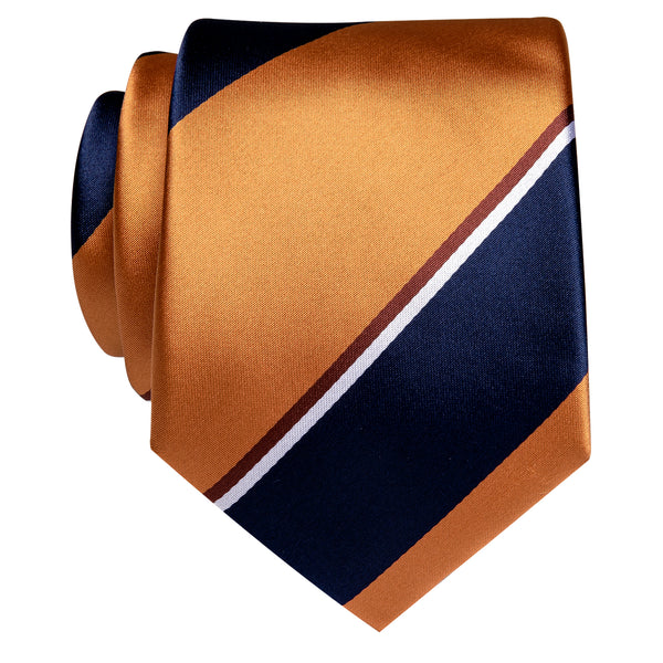 Orange Blue Striped Silk Necktie with Golden Tie Clip